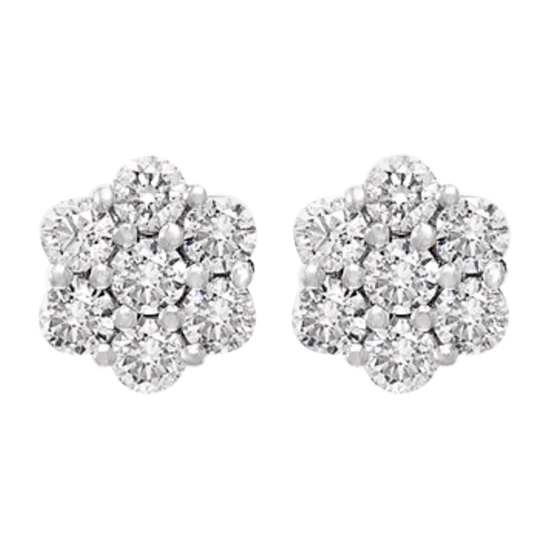 ctw 10K White Gold Round Cut Blue Diamond Ladies Cluster Flower Stud Earrings Fingalo 0.40 Carat