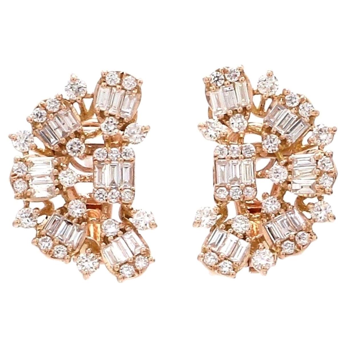 2.10 Carat Baguette Diamond 18 Karat Gold Stud Earrings