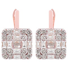 2.10 Carat Baguette Diamond Square Stud Earrings Solid 14k Rose Gold Jewelry