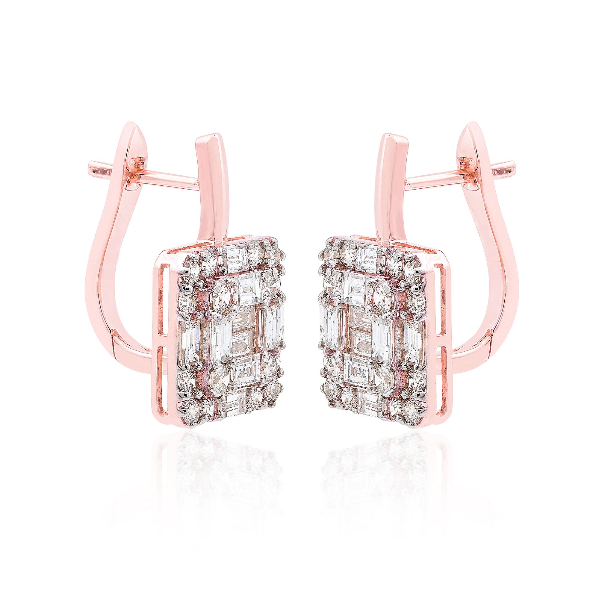 Baguette Cut 2.10 Carat Baguette Diamond Square Stud Earrings Solid 18k Rose Gold Jewelry For Sale