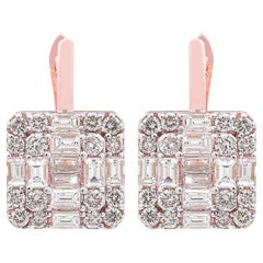 2.10 Carat Baguette Diamond Square Stud Earrings Solid 18k Rose Gold Jewelry
