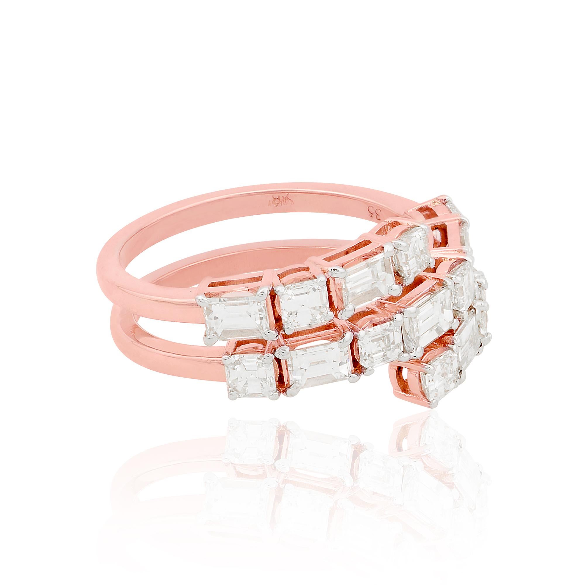 Moderno 2.10 Carat Baguette Princess Diamond Wrap Ring Solid 18k Rose Gold Fine Jewelry in vendita