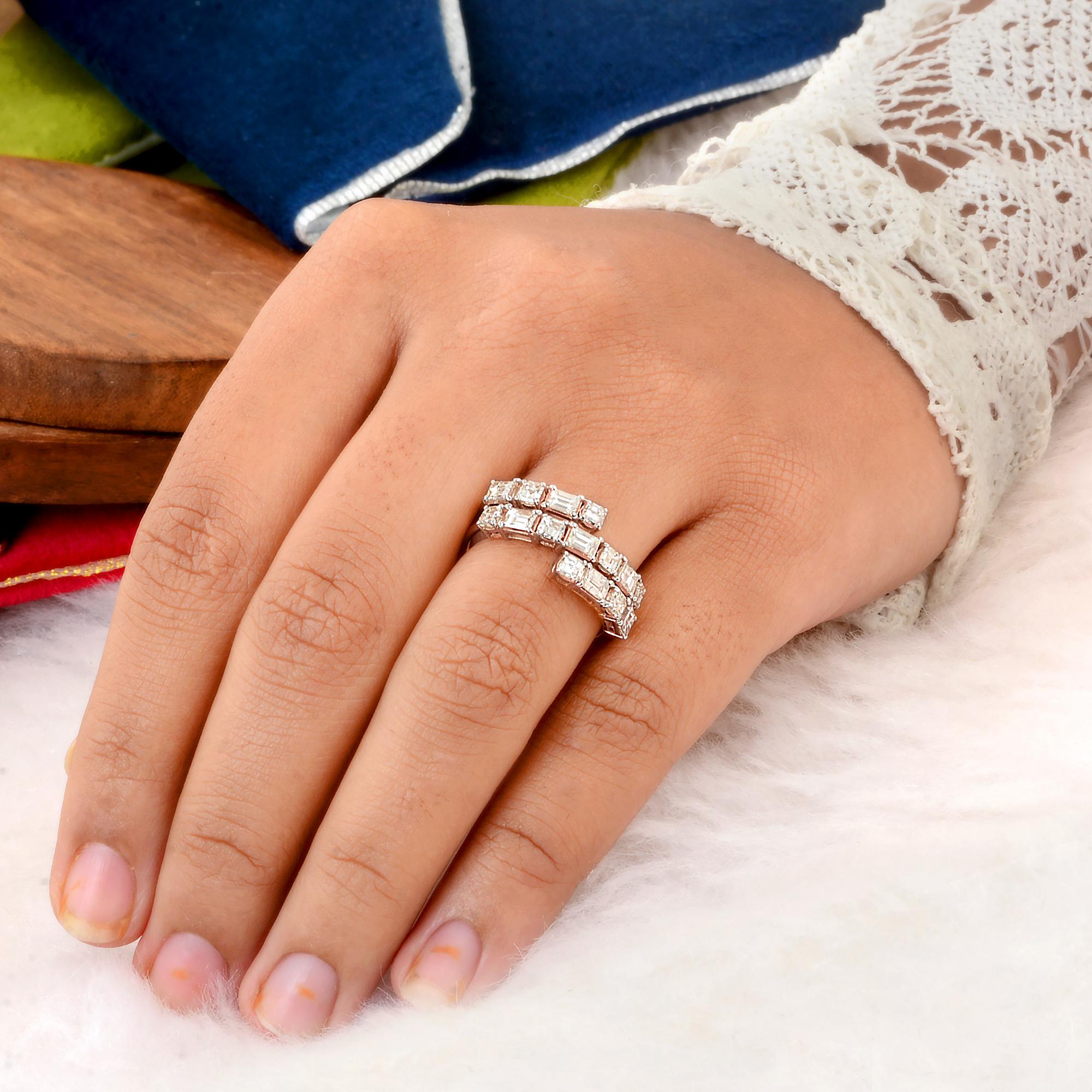 Taglio baguette 2.10 Carat Baguette Princess Diamond Wrap Ring Solid 18k Rose Gold Fine Jewelry in vendita