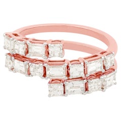 2.10 Carat Baguette Princess Diamond Wrap Ring Solid 18k Rose Gold Fine Jewelry