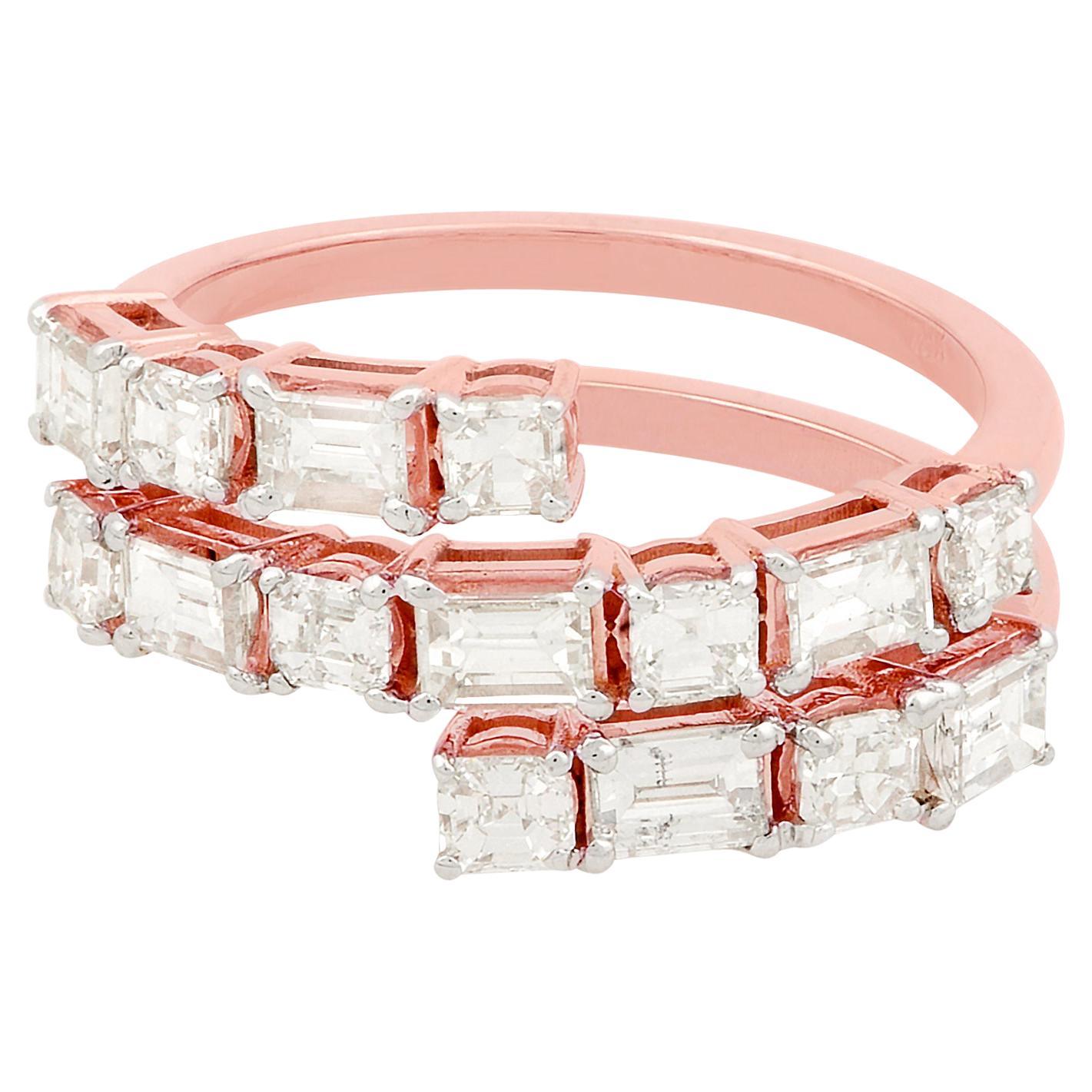 2.10 Carat Baguette Princess Diamond Wrap Ring Solid 18k Rose Gold Fine Jewelry