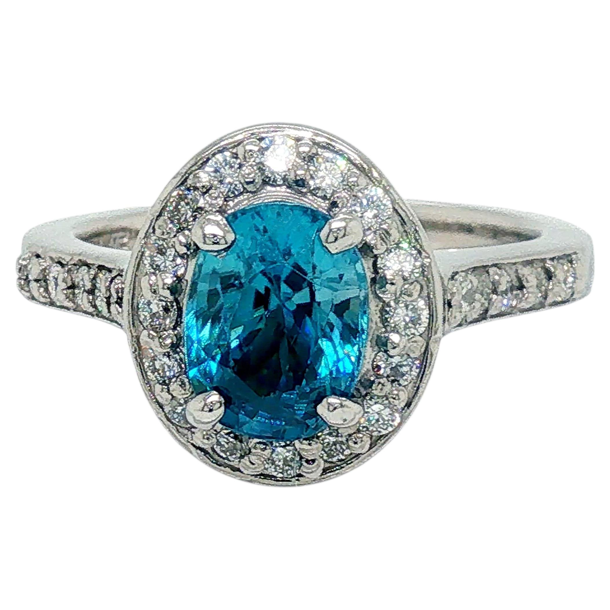 2.10 Carat Blue Zircon Diamond Cocktail Ring in 14K White Gold