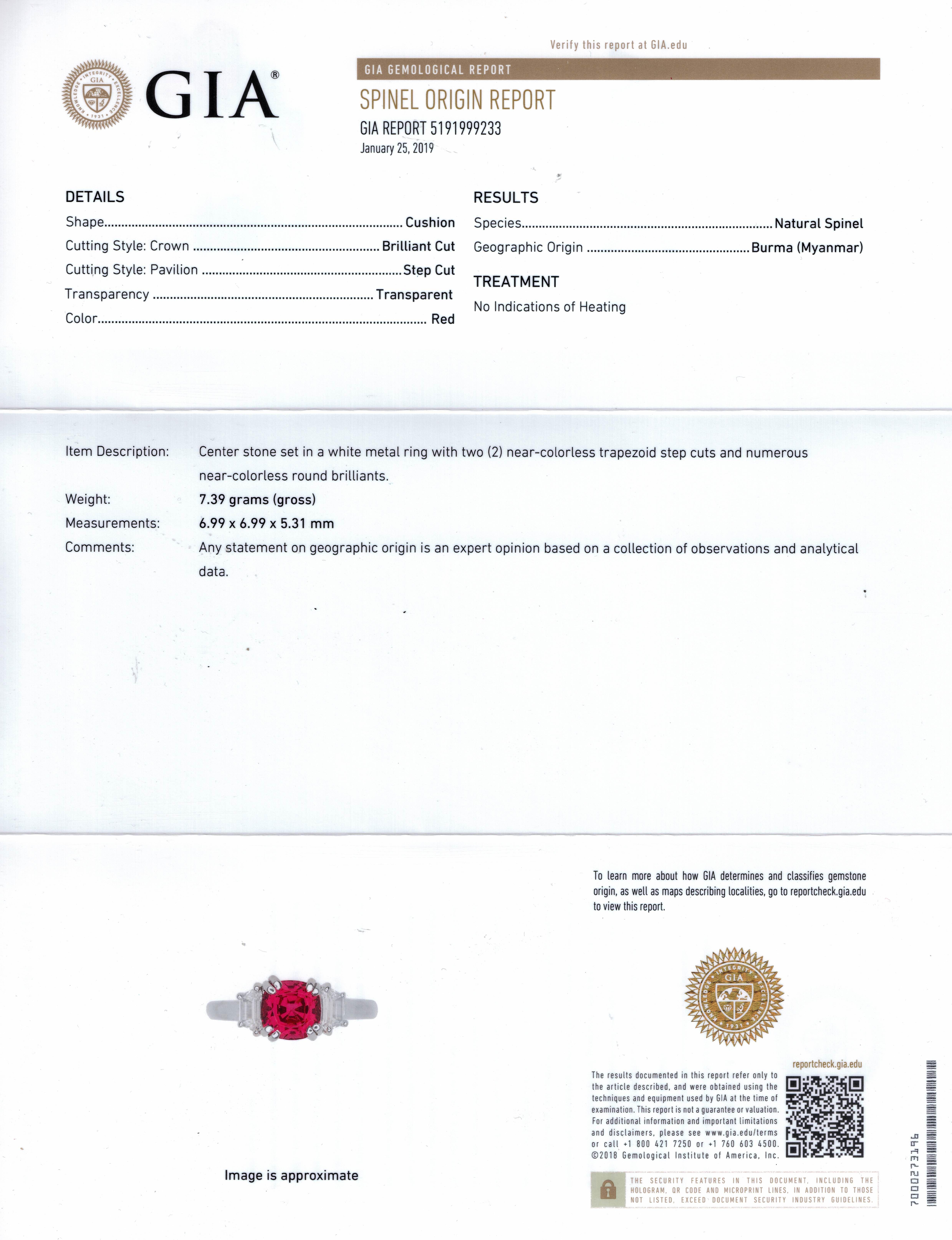 Anello da cocktail con diamante e spinello rosso naturale a cuscino di Burma da 2,10 carati In condizioni Nuovo in vendita a West Hollywood, CA