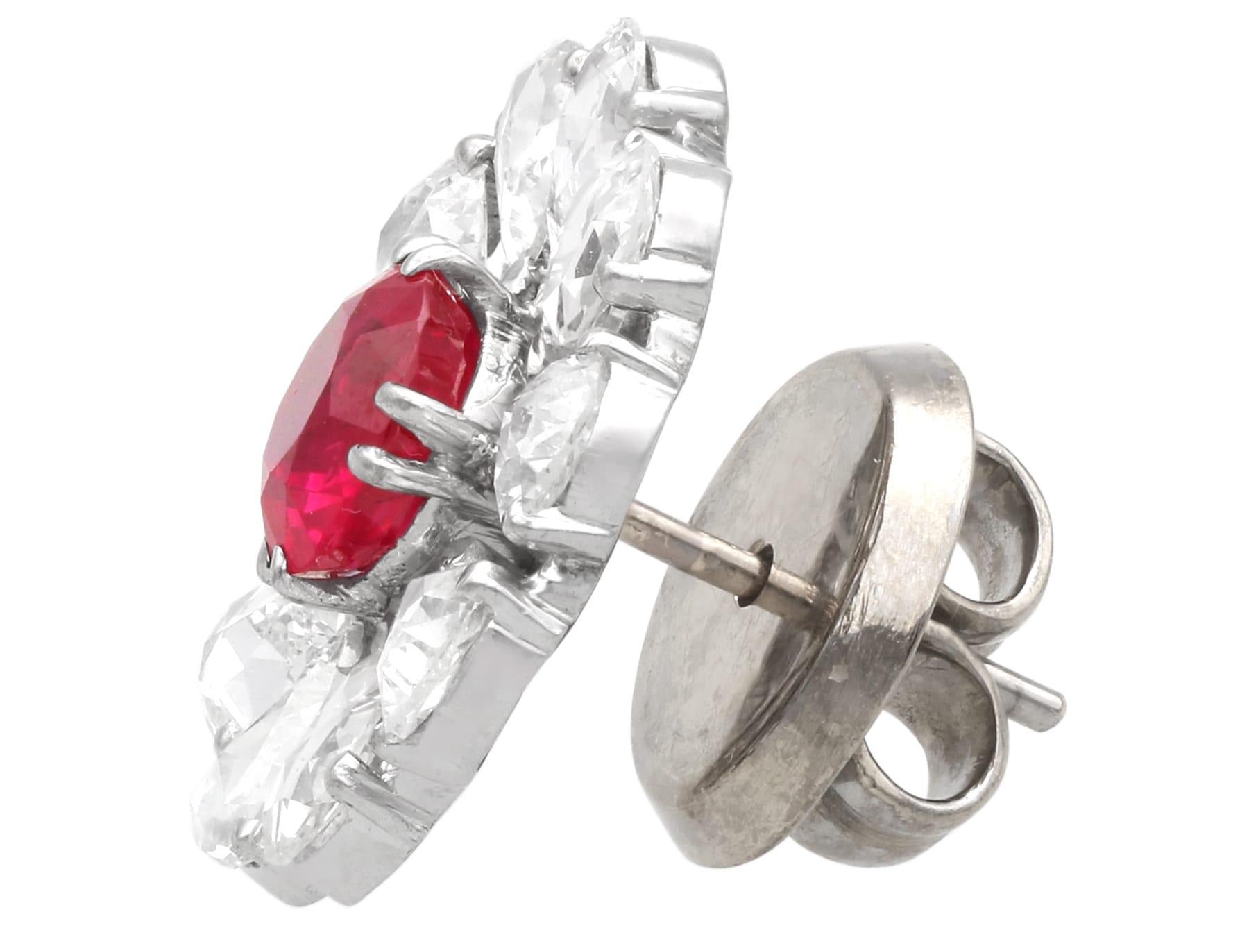 2.10 Carat Burmese Ruby 14.12 Carat Diamond 18k White Gold Earrings Circa 1900 For Sale 5