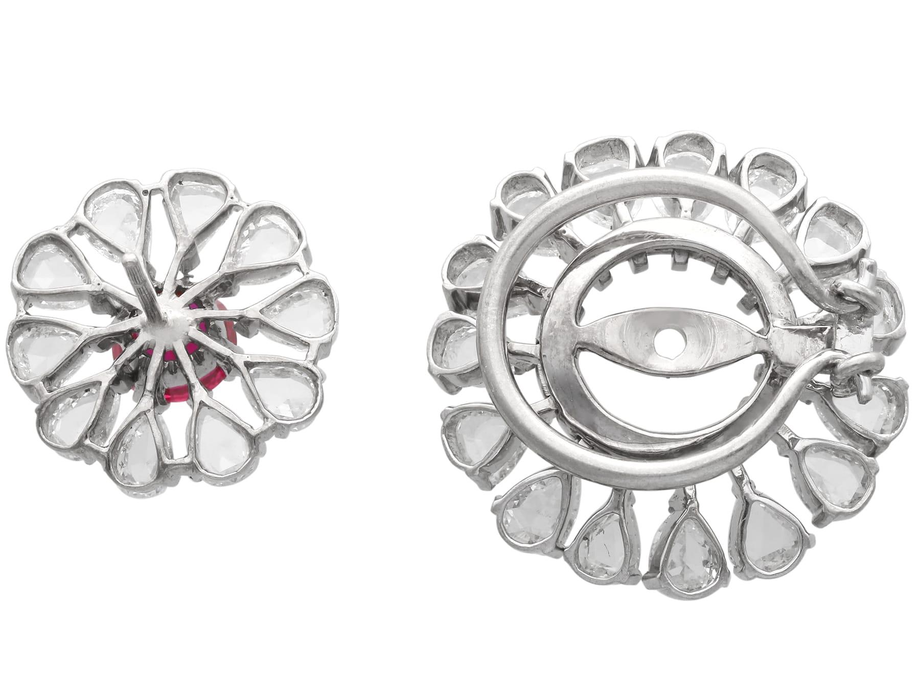 2.10 Carat Burmese Ruby 14.12 Carat Diamond 18k White Gold Earrings Circa 1900 For Sale 7