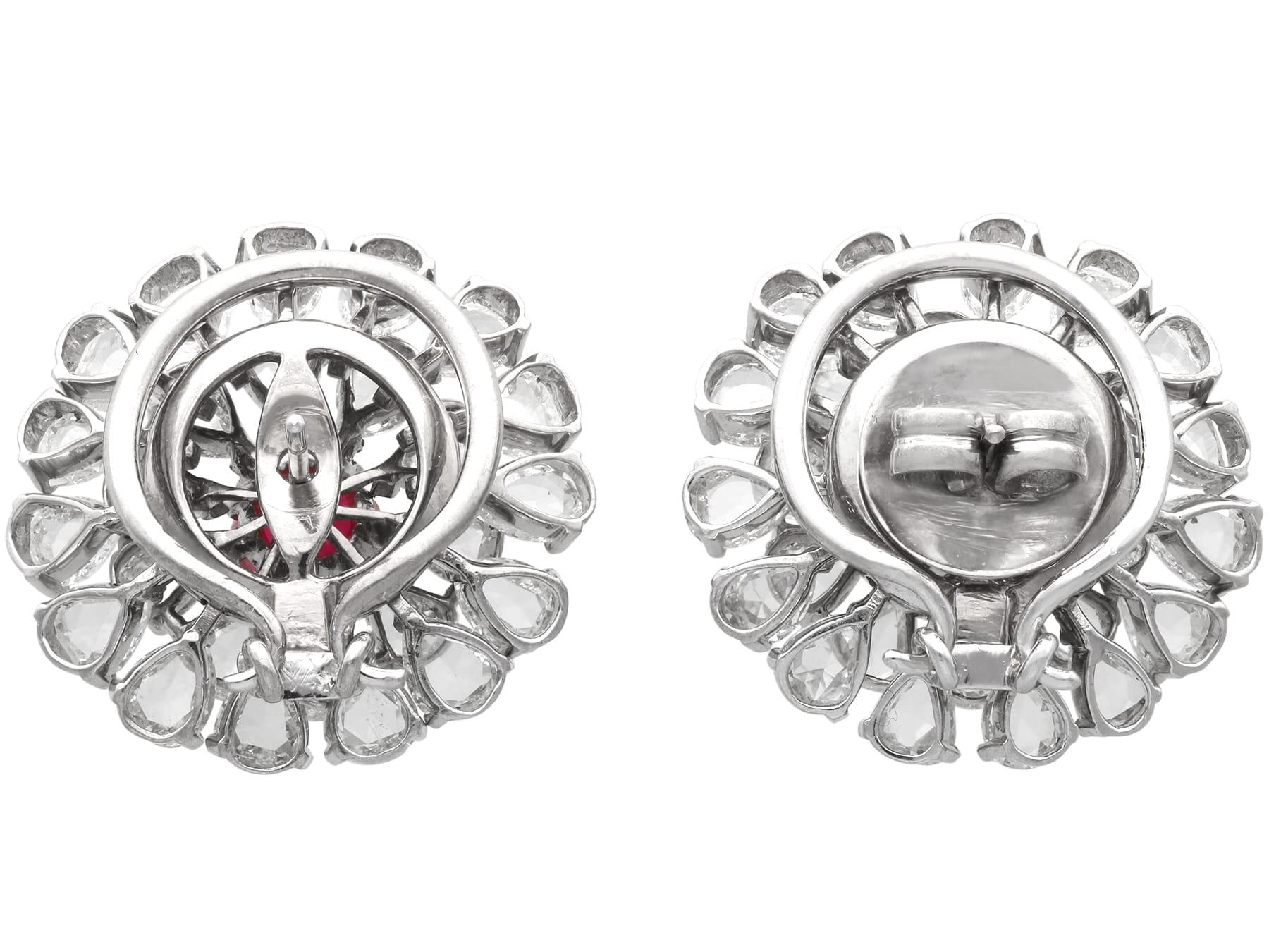 2.10 Carat Burmese Ruby 14.12 Carat Diamond 18k White Gold Earrings Circa 1900 For Sale 8