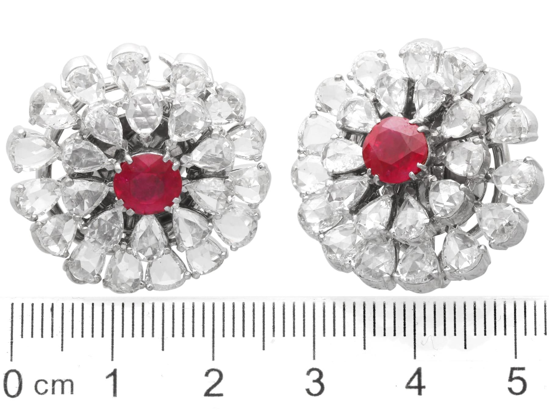 2.10 Carat Burmese Ruby 14.12 Carat Diamond 18k White Gold Earrings Circa 1900 For Sale 9