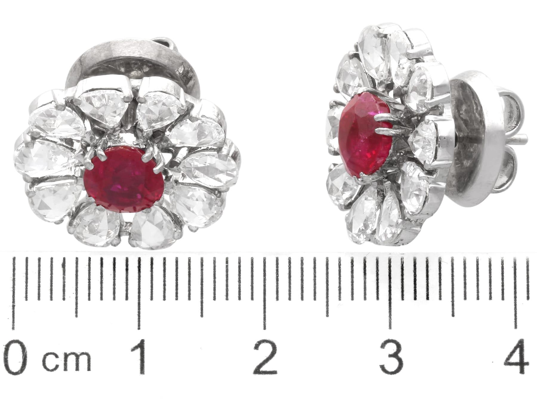 2.10 Carat Burmese Ruby 14.12 Carat Diamond 18k White Gold Earrings Circa 1900 For Sale 10
