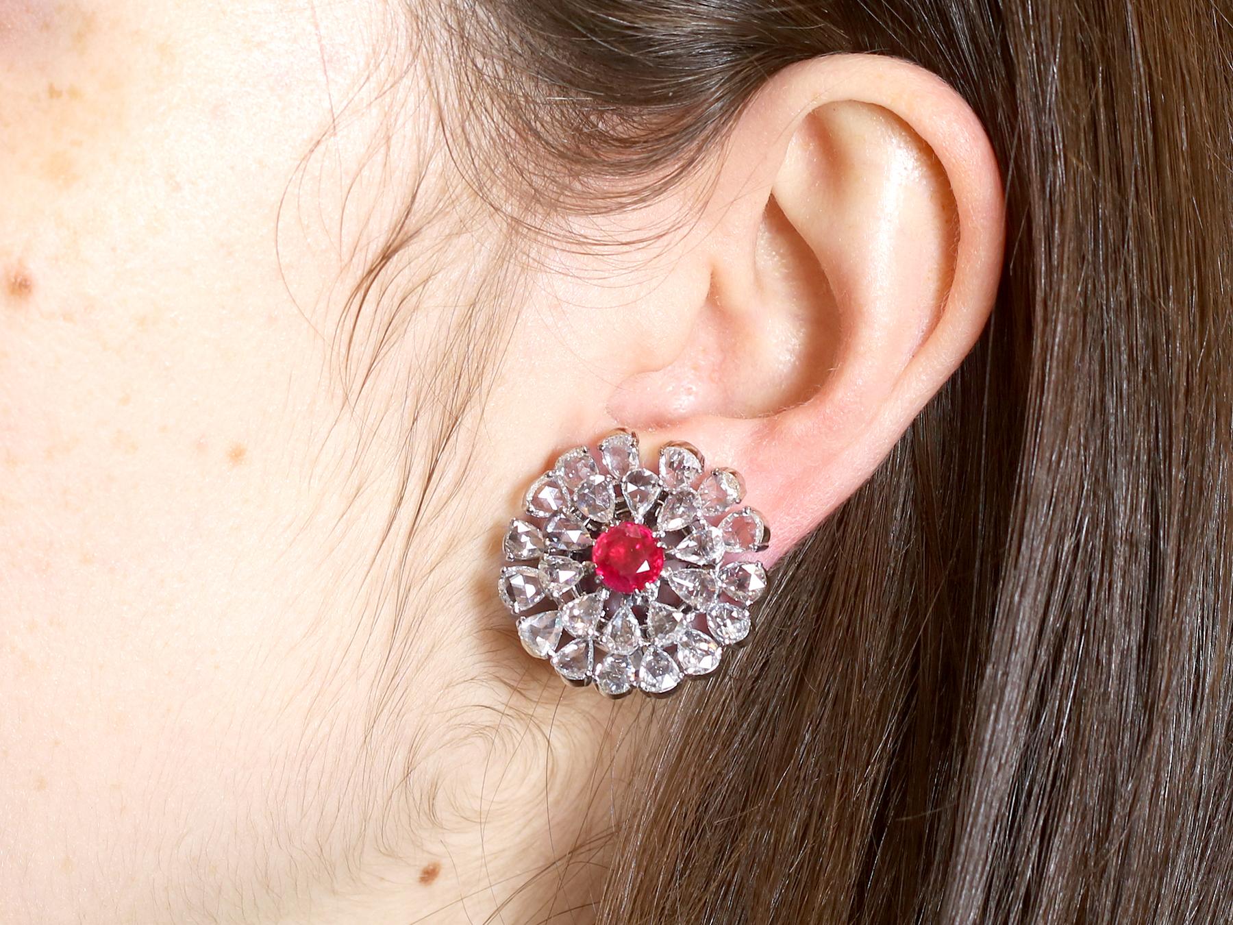 2.10 Carat Burmese Ruby 14.12 Carat Diamond 18k White Gold Earrings Circa 1900 For Sale 12