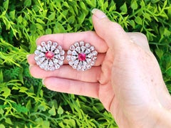 2.10 Carat Burmese Ruby 14.12 Carat Diamond 18k White Gold Earrings Circa 1900