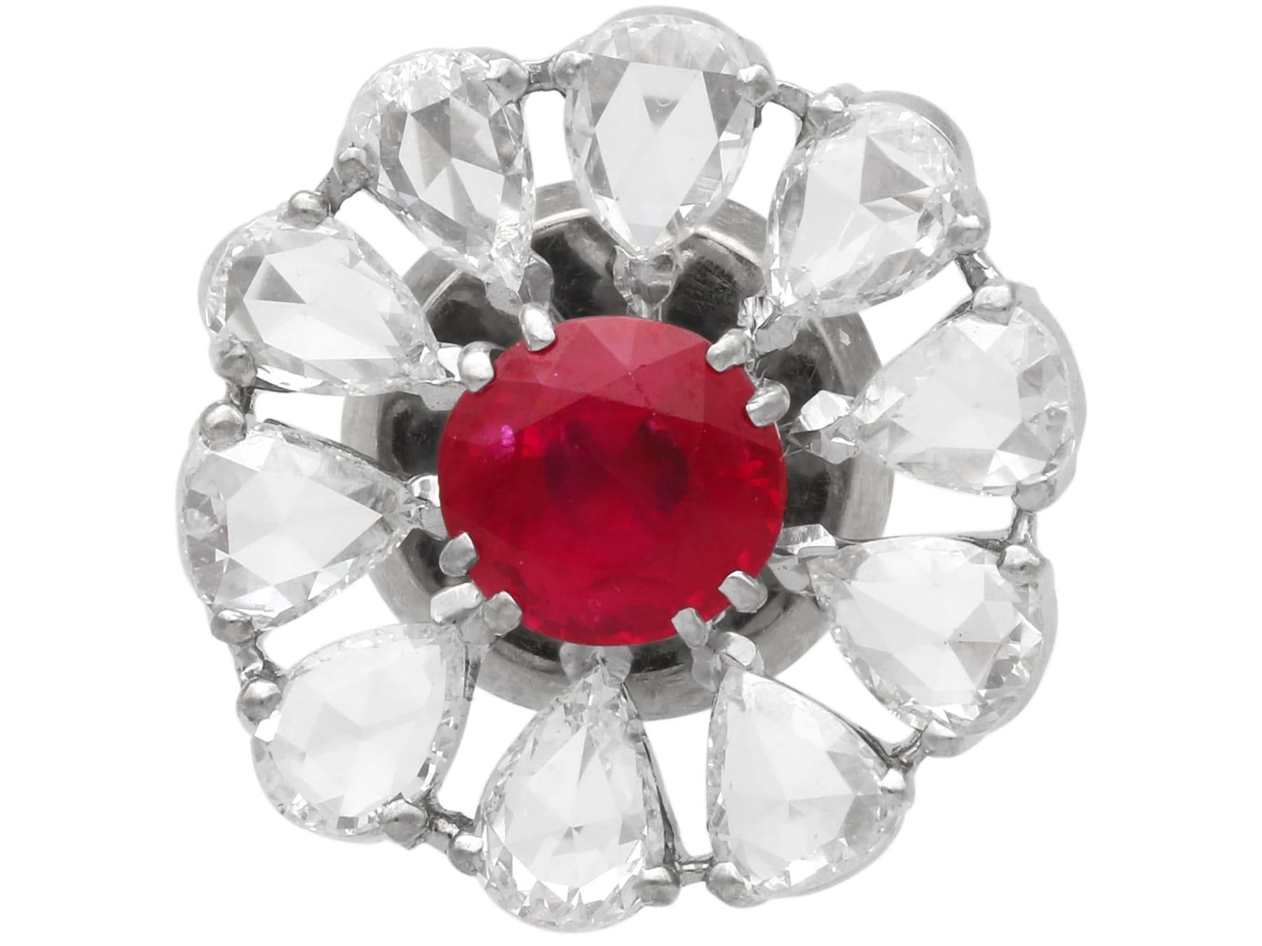 2.10 Carat Burmese Ruby 14.12 Carat Diamond 18k White Gold Earrings Circa 1900 For Sale 4