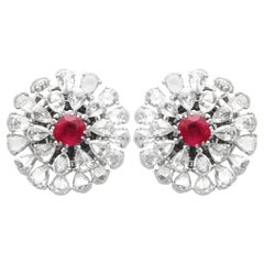2.10 Carat Burmese Ruby 14.12 Carat Diamond 18k White Gold Earrings Circa 1900