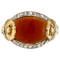 2,10 Karat Karneol Diamant Halo Gelbgold Kuppel Platin Ring