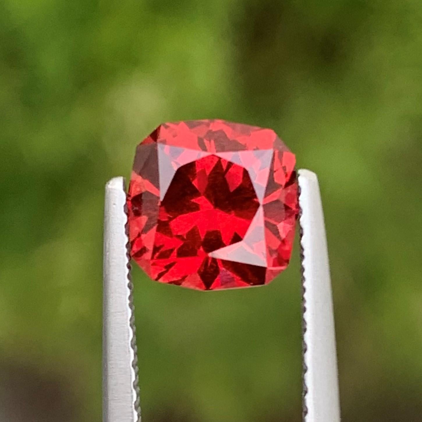 Antique Cushion Cut 2.10 Carat Clean Faceted Red Tanzanian Garnet Fancy Cut for Jewelry Making For Sale
