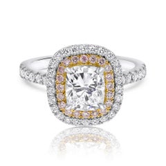 2.10 Carat Double Halo GIA Cert White & Pink Diamonds Ring in 14K White Gold 