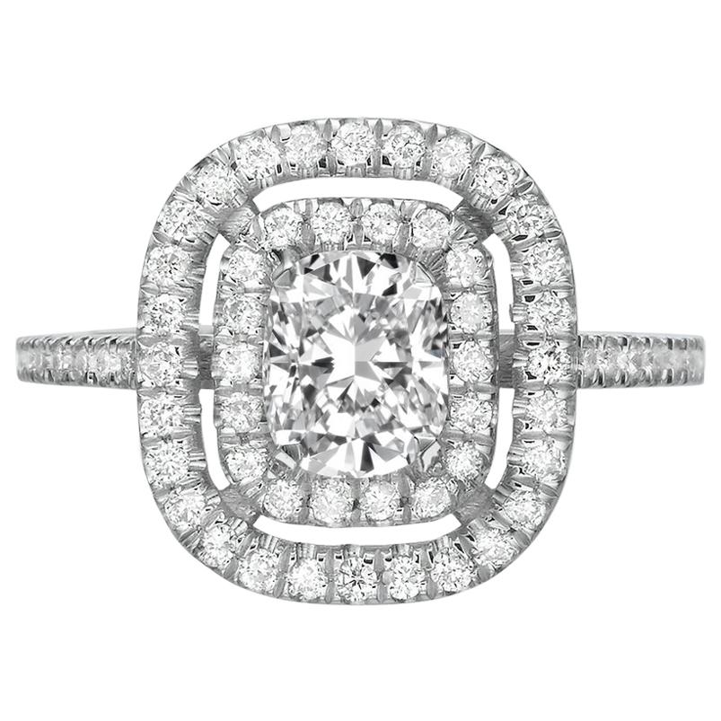 2.10 Carat Cushion Cut Diamond Engagement Ring on 14 Karat White Gold For Sale