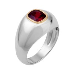 2.10 Carat Cushion-Cut Ruby Men's Ring in Yellow Gold and Platinum