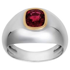 2.10 Carat Cushion-Cut Ruby Men's Ring in Yellow Gold and Platinum