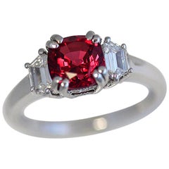 2.10 Carat Burma Cushion Natural Red Spinel and Diamond Cocktail Ring