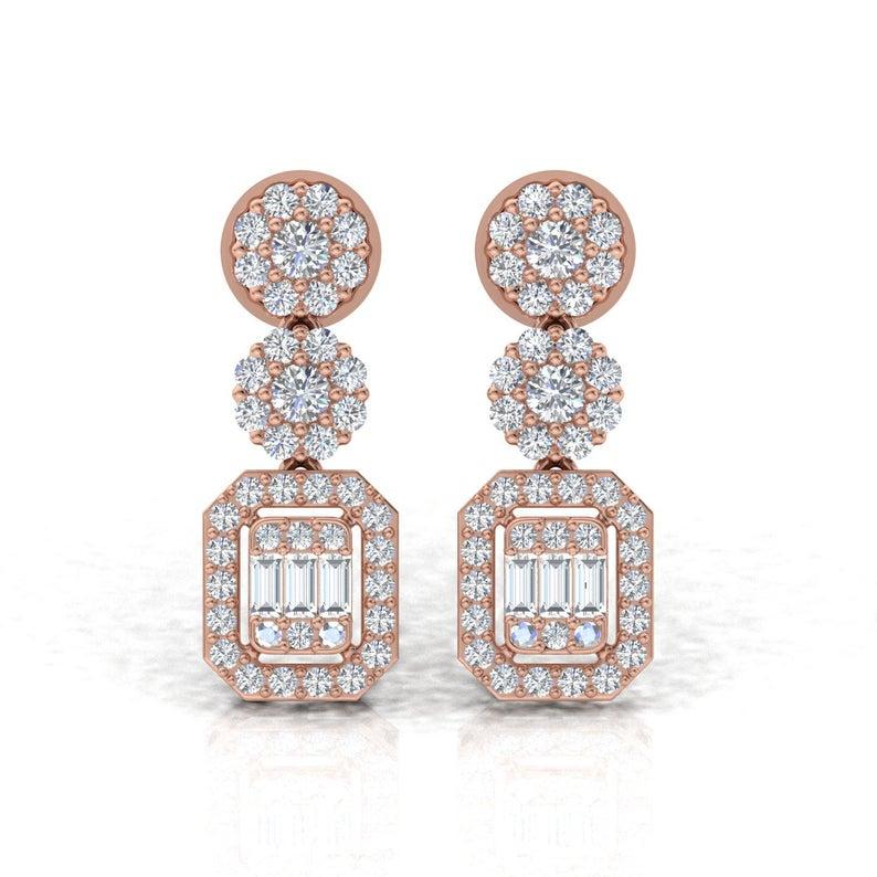 2.10 Carat Diamond 14 Karat Gold Drop Earrings In New Condition For Sale In Hoffman Estate, IL