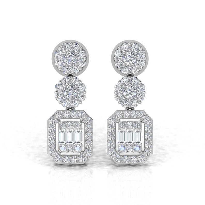 2.10 Carat Diamond 14 Karat Gold Drop Earrings For Sale 1