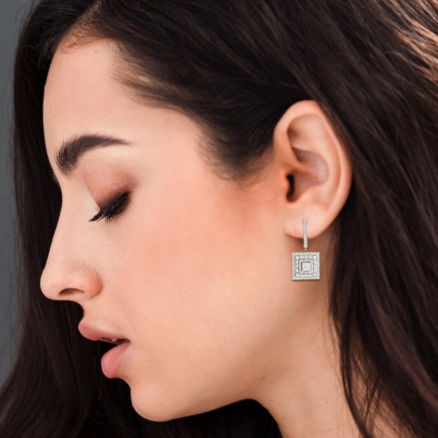 Modern 2.10 Carat Diamond 18 Karat Rose Gold Earrings For Sale