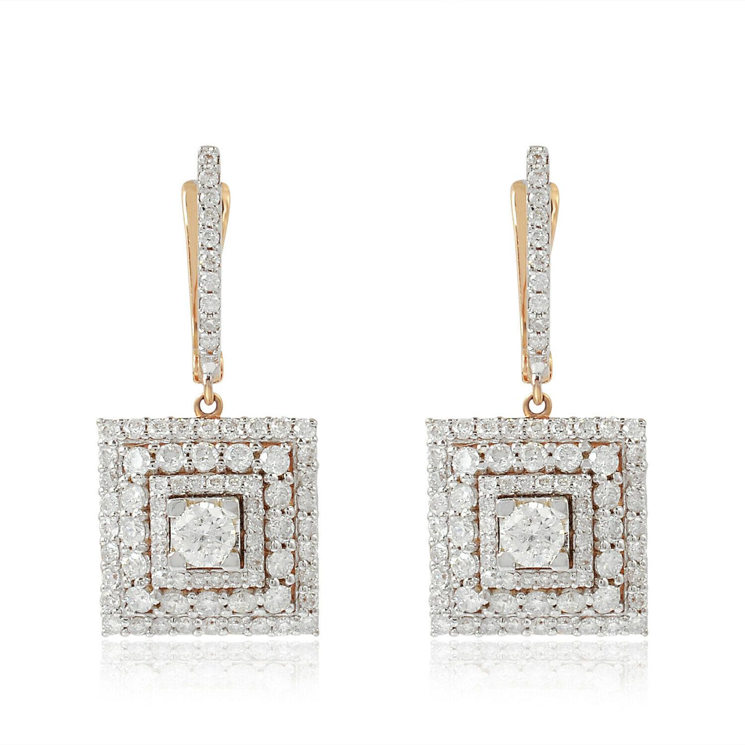 Mixed Cut 2.10 Carat Diamond 18 Karat Rose Gold Earrings For Sale