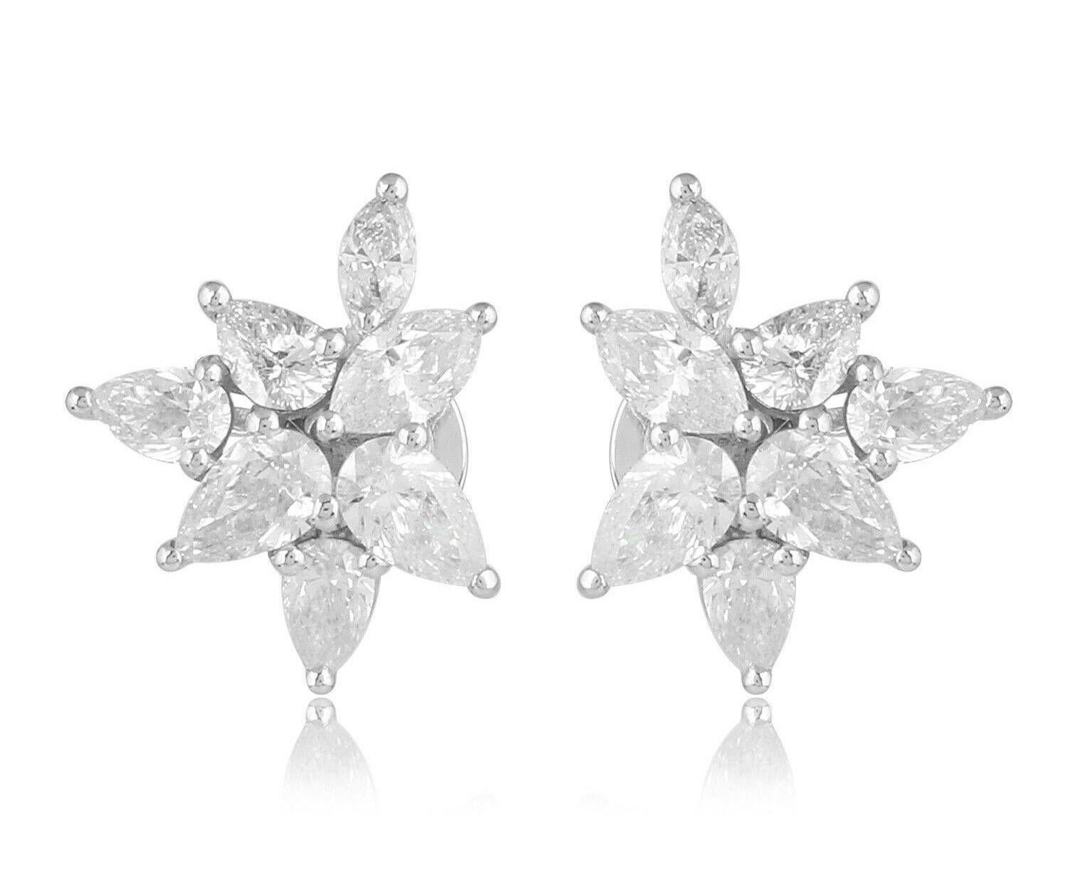 Modern 2.10 Carat Diamond 18 Karat White Gold Cluster Stud Earrings For Sale