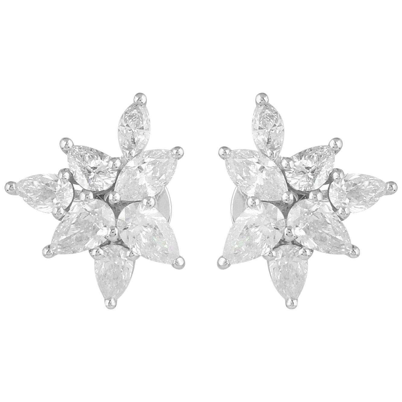 2.10 Carat Diamond 18 Karat White Gold Cluster Stud Earrings
