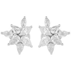 Clous d'oreilles en or blanc 18 carats avec grappe de diamants de 2,10 carats