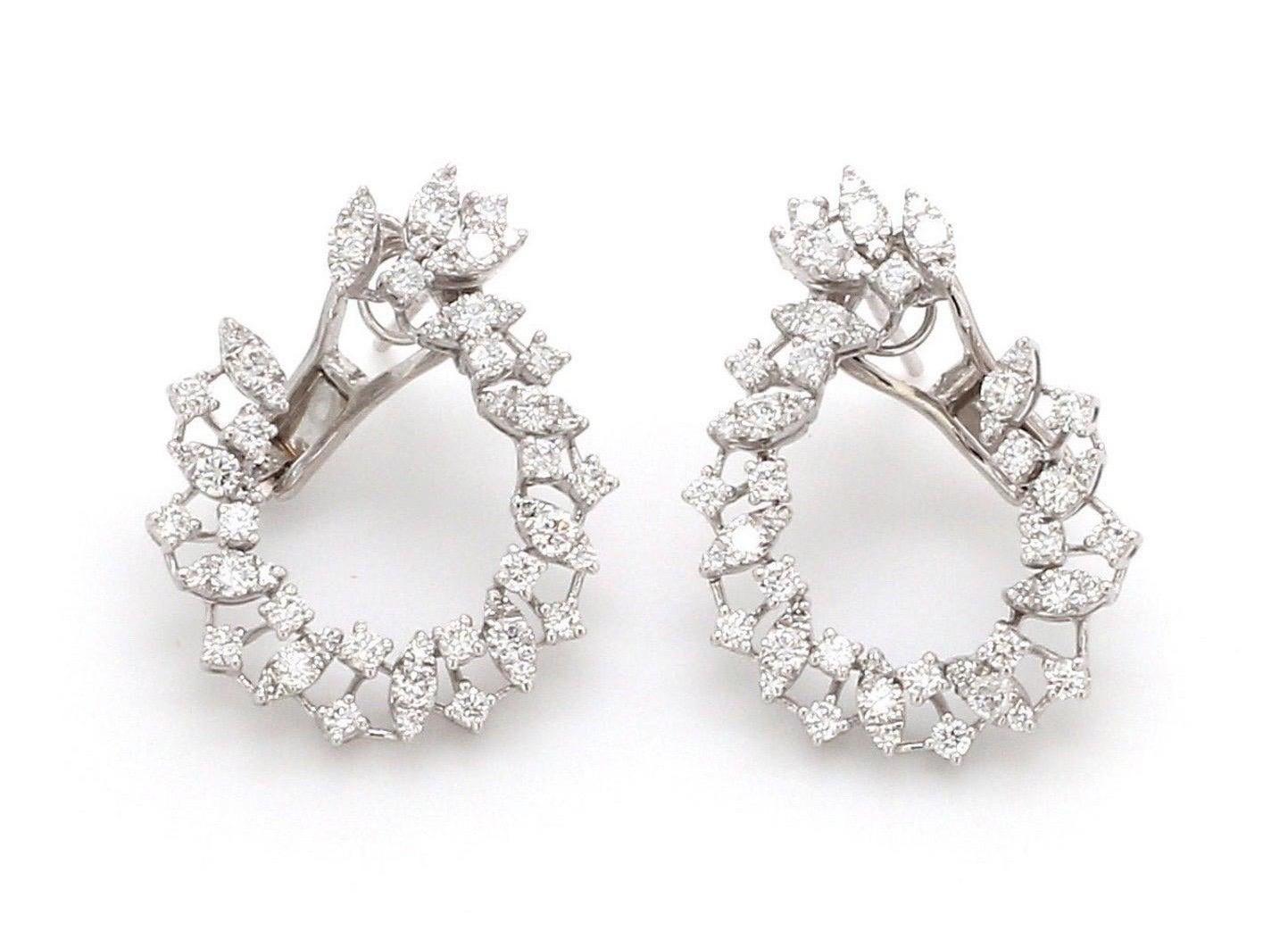 Mixed Cut 2.10 Carat Diamond 18 Karat White Gold Earrings For Sale