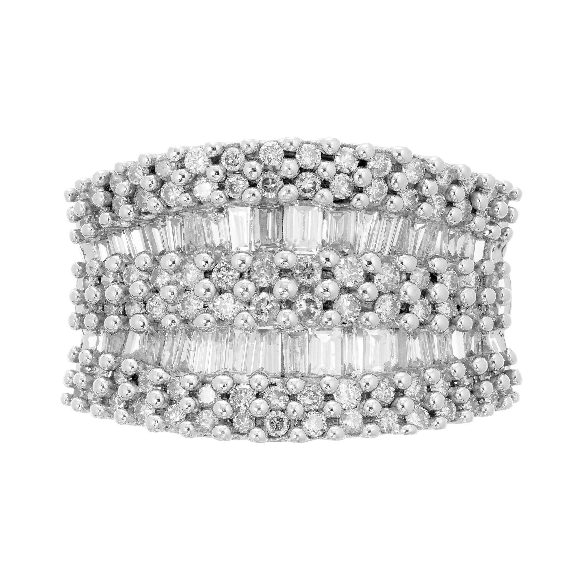 2.10 Carat Diamond Nine Row Wide Gold Band Cluster Ring