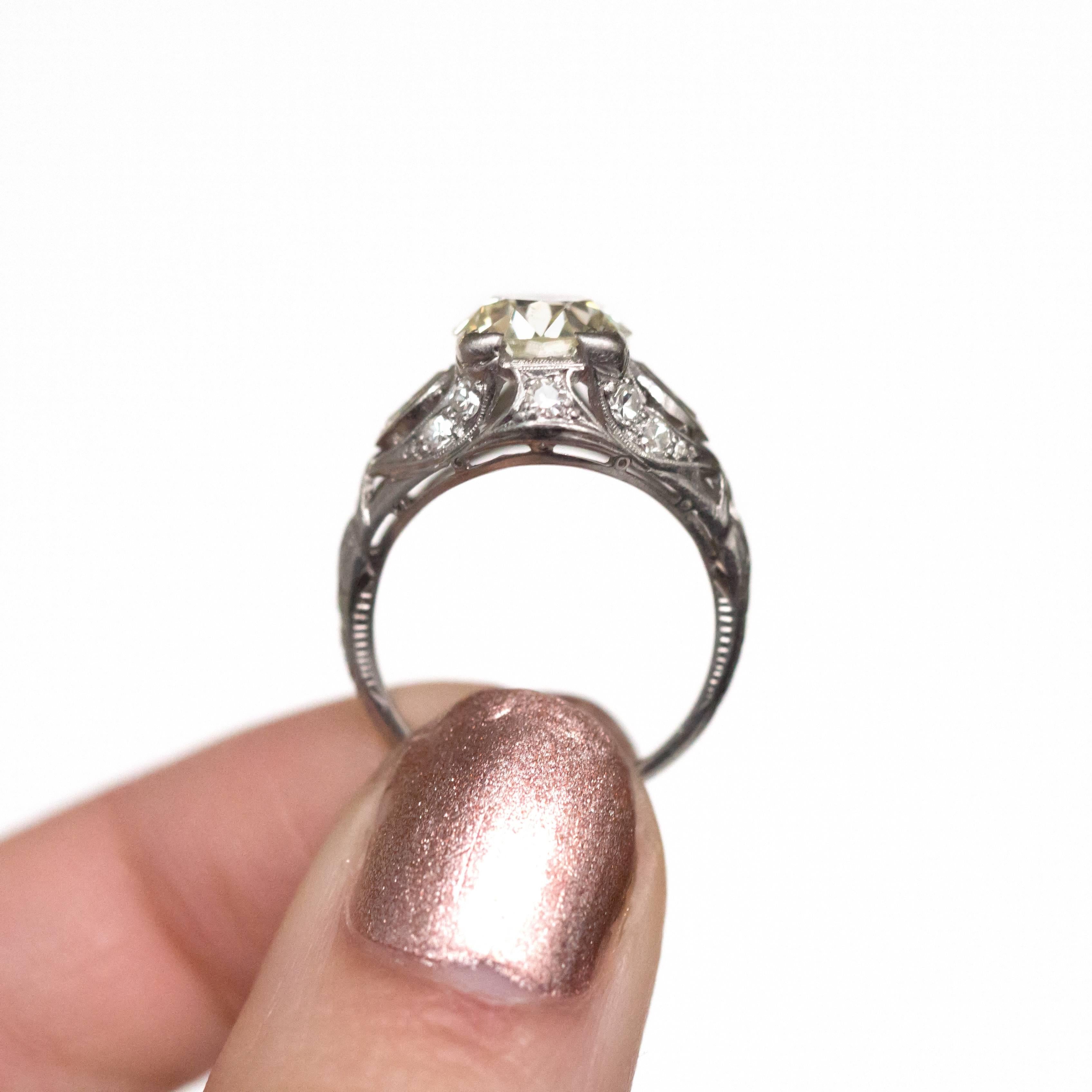 Women's 2.10 Carat Diamond Platinum Engagement Ring, 1900s Edwardian For Sale