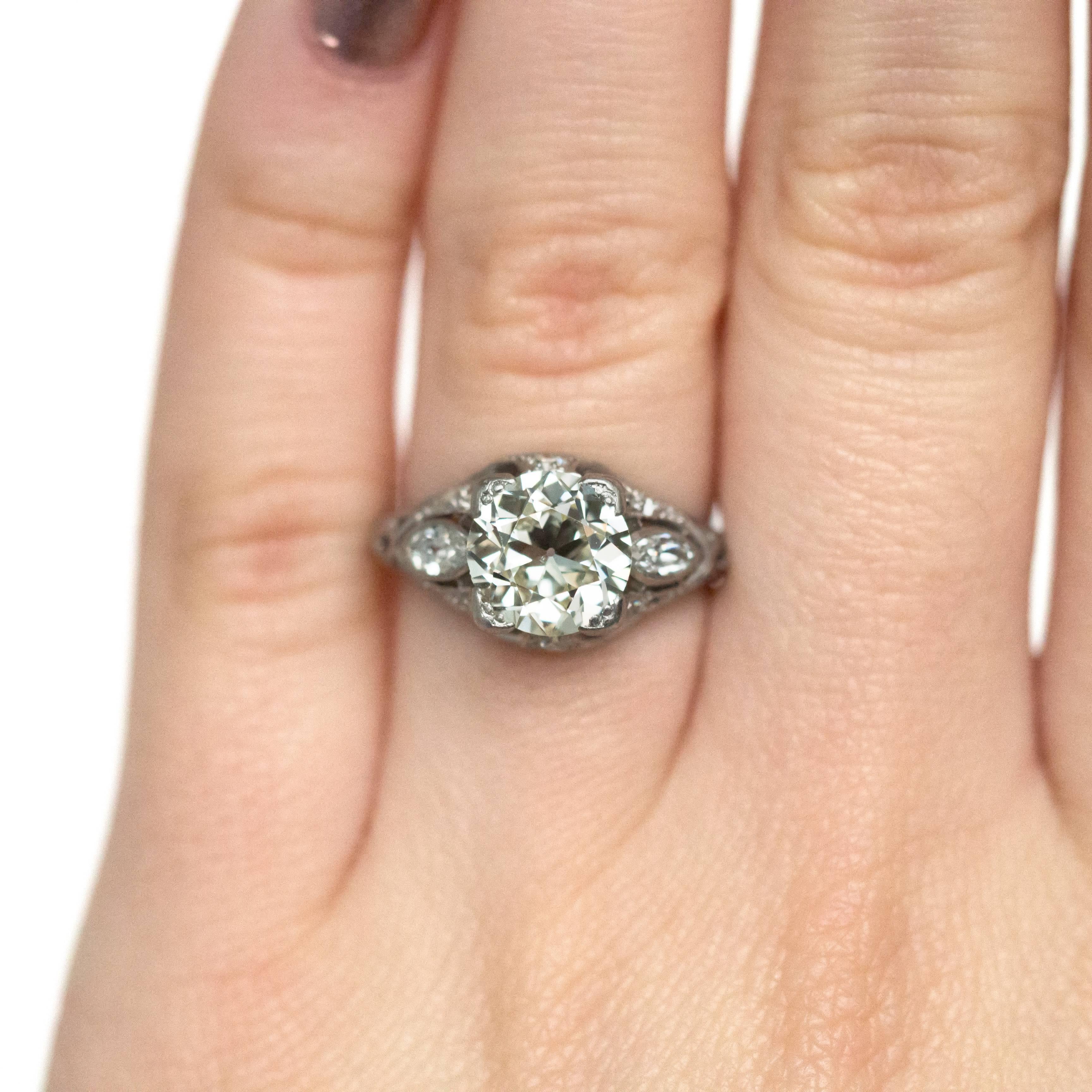 2.10 Carat Diamond Platinum Engagement Ring, 1900s Edwardian For Sale 1