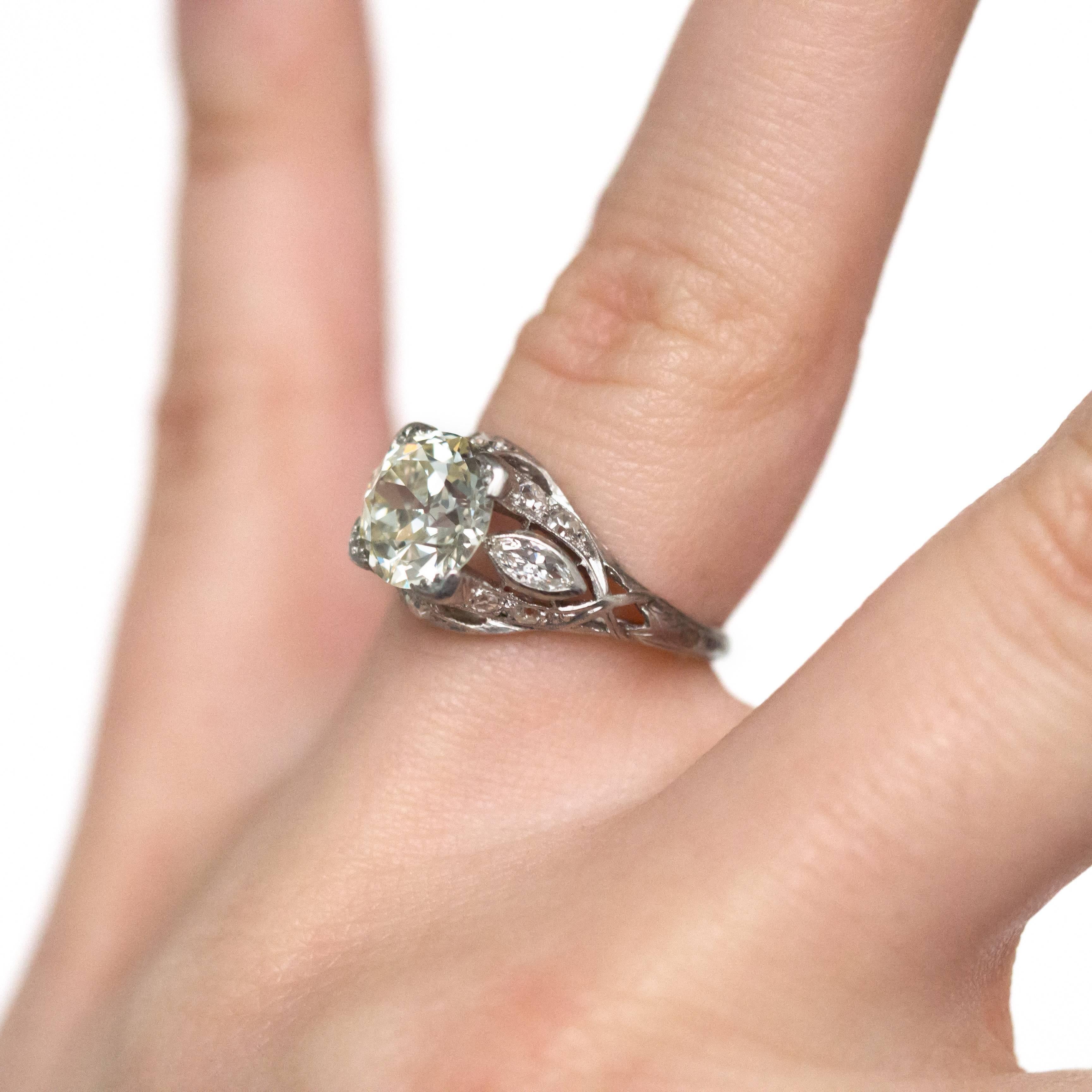 2.10 Carat Diamond Platinum Engagement Ring, 1900s Edwardian For Sale 2