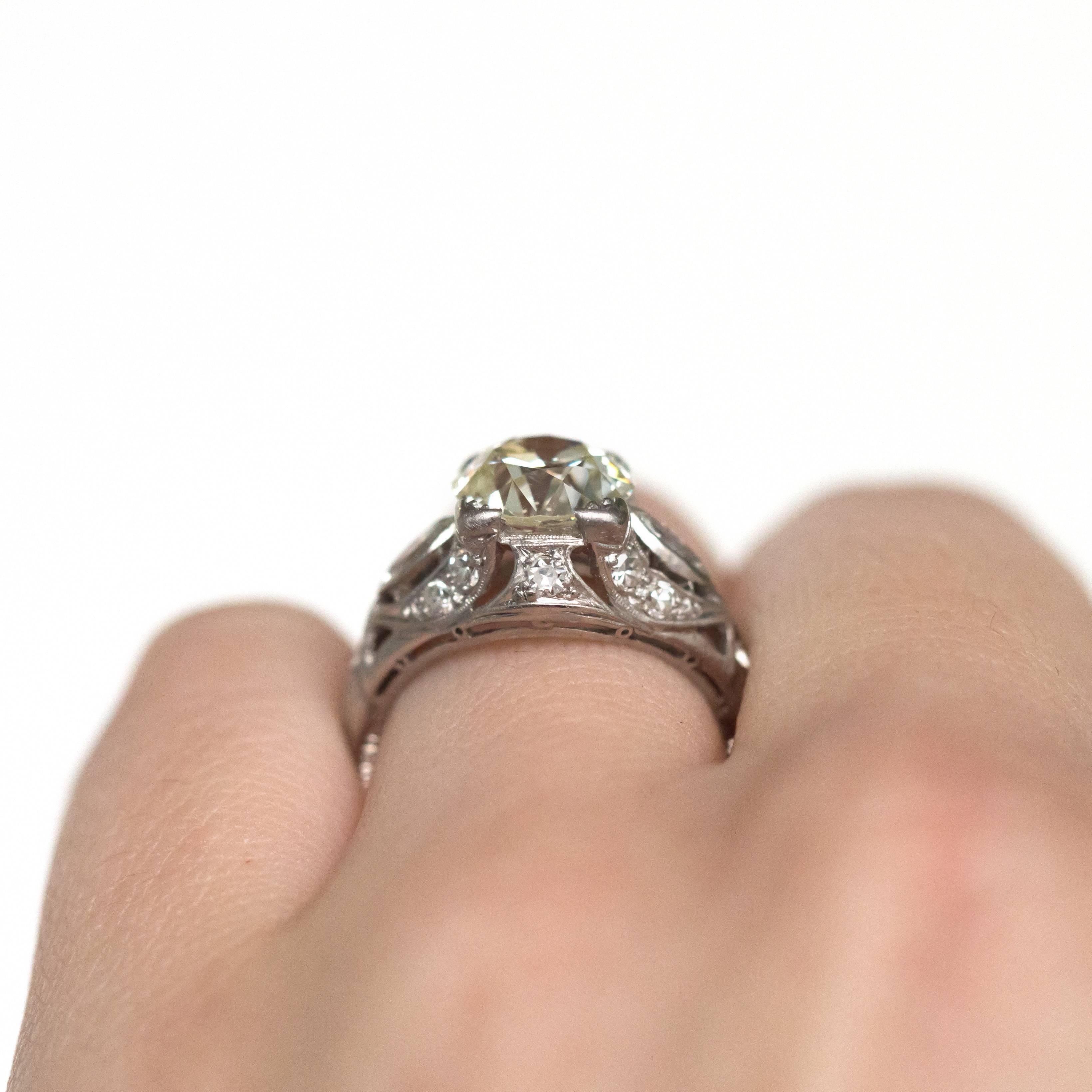2.10 Carat Diamond Platinum Engagement Ring, 1900s Edwardian For Sale 3
