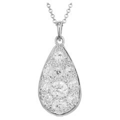 2.10 Carat Diamond White Gold Tear Drop Pendant Necklace 