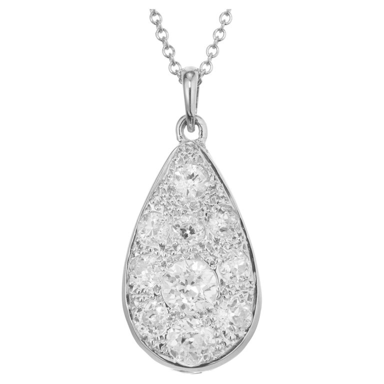 2.10 Carat Diamond White Gold Tear Drop Pendant Necklace For Sale at