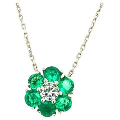 2.10 Carat Emerald and Diamond Flower Motif by the Yard Necklace 14 Karat Gold