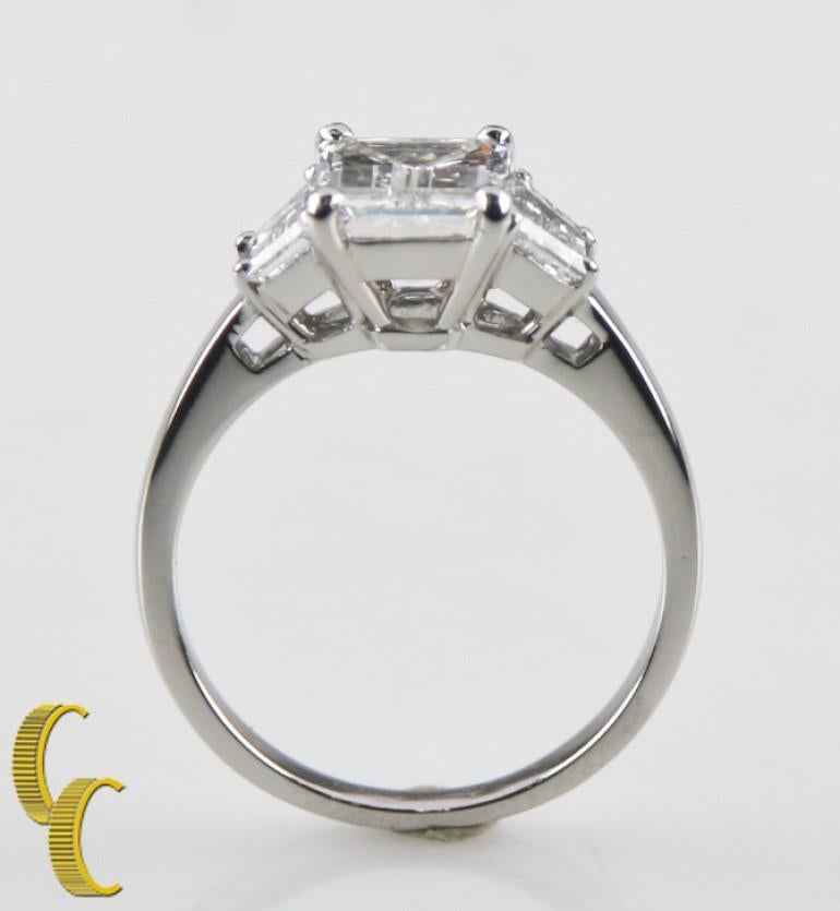 2.10 Carat Emerald Cut Diamond 3-Stone Platinum Ring with GIA Certified In Excellent Condition For Sale In Sherman Oaks, CA