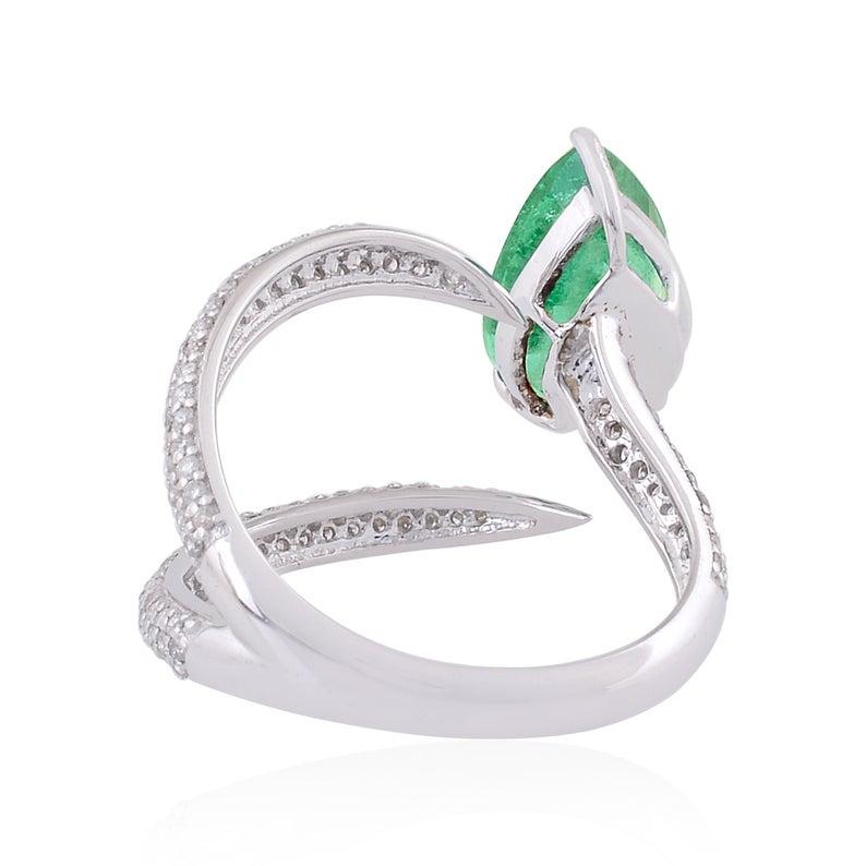 Mixed Cut 2.10 Carat Emerald Diamond 14 Karat Gold Claw Ring For Sale