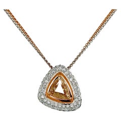2.10 Carat Fancy Champagne Trillion Diamond 2-Tone Gold Drop Pendant Necklace