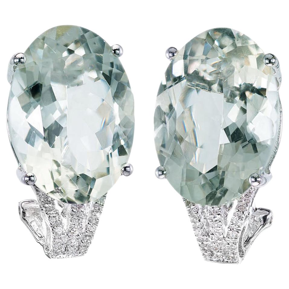 Green Quartz White Diamond Gold Earrings For Sale at 1stDibs