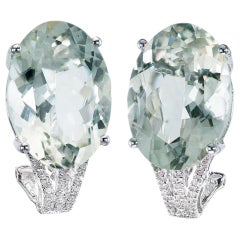 21.0 Carat Green Quartz Diamond White Gold Earrings
