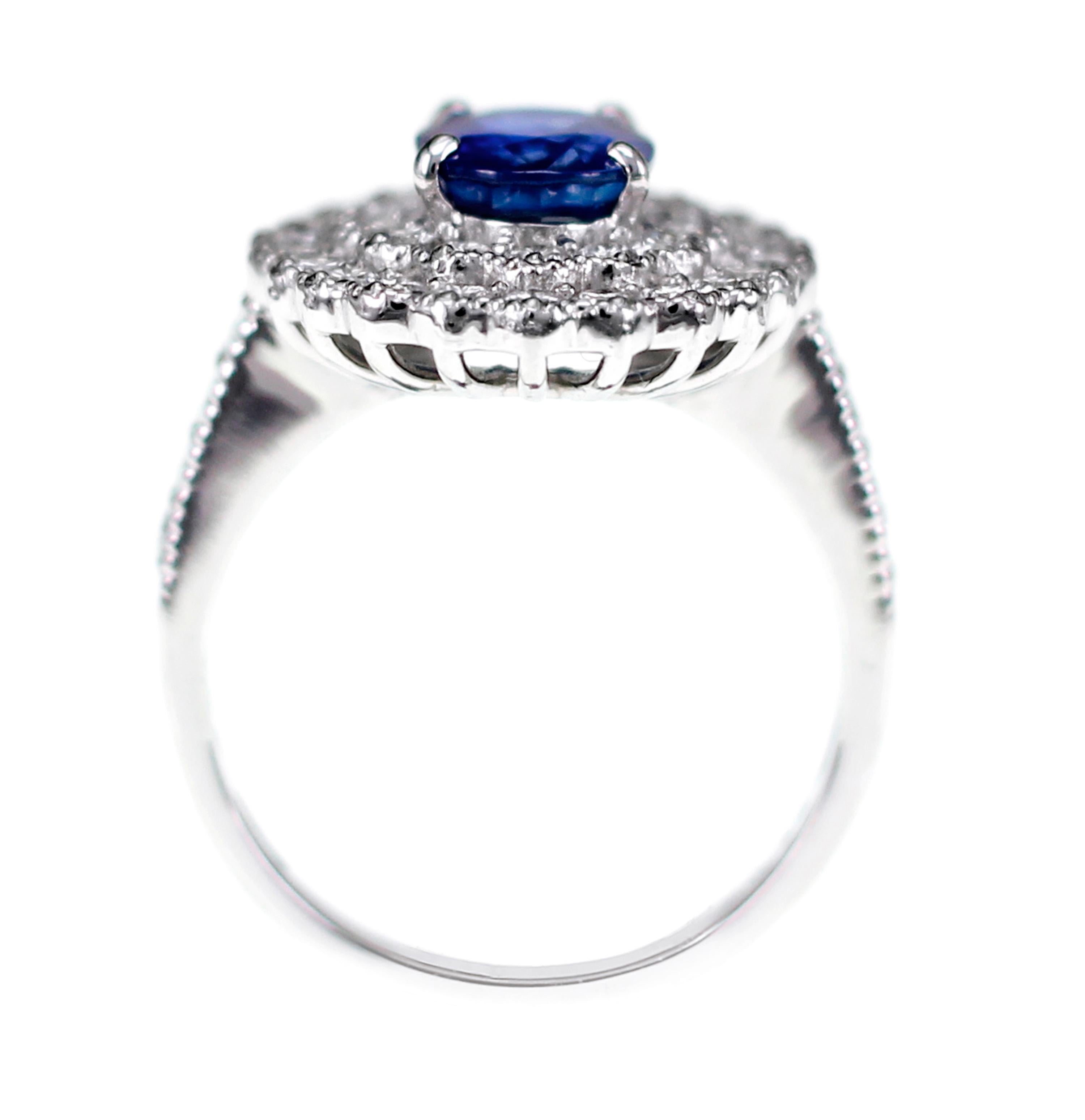 Classical Roman 2.10 Carat Japan Certified Natural Blue Sapphire Diamond Solitaire Ring