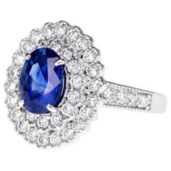 2.10 Carat Japan Certified Natural Blue Sapphire Diamond Solitaire Ring